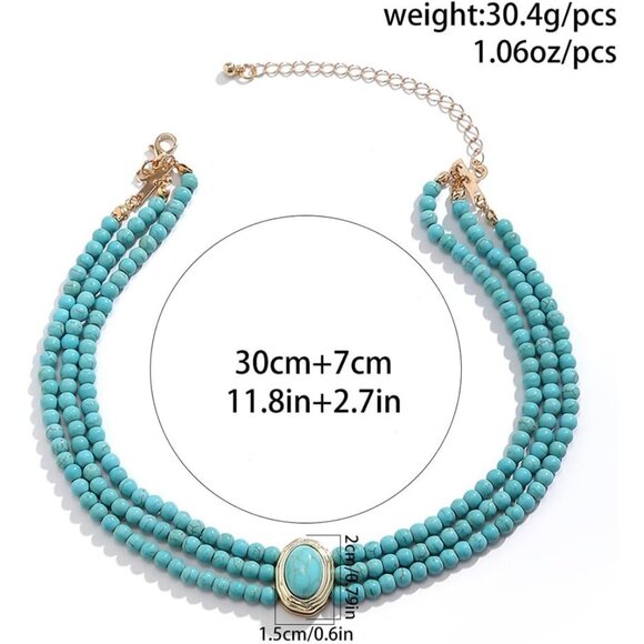 Boho Turquoise Layered Choker Necklace Imitation Pearl Women Accessories - Picture 7 of 7
